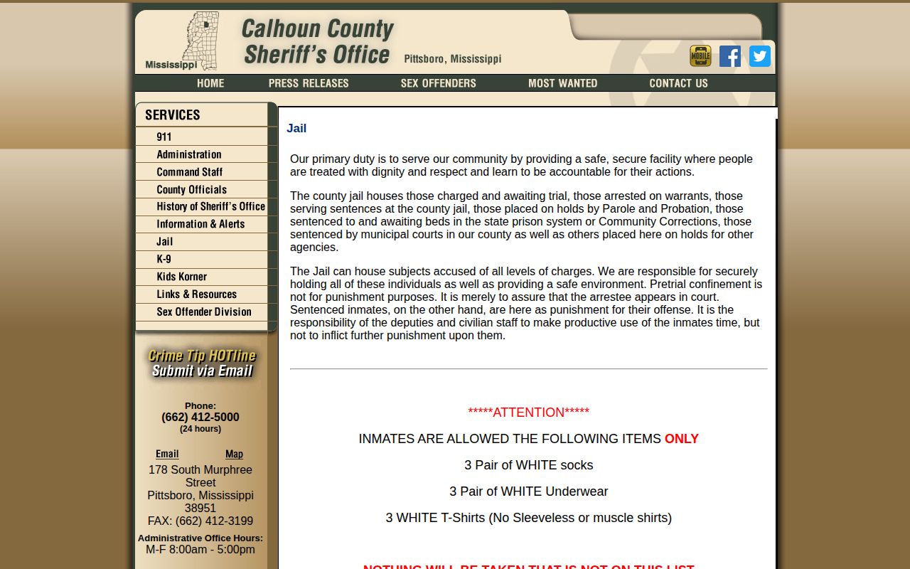 Calhoun County Jail recent release date and one-week record instructions