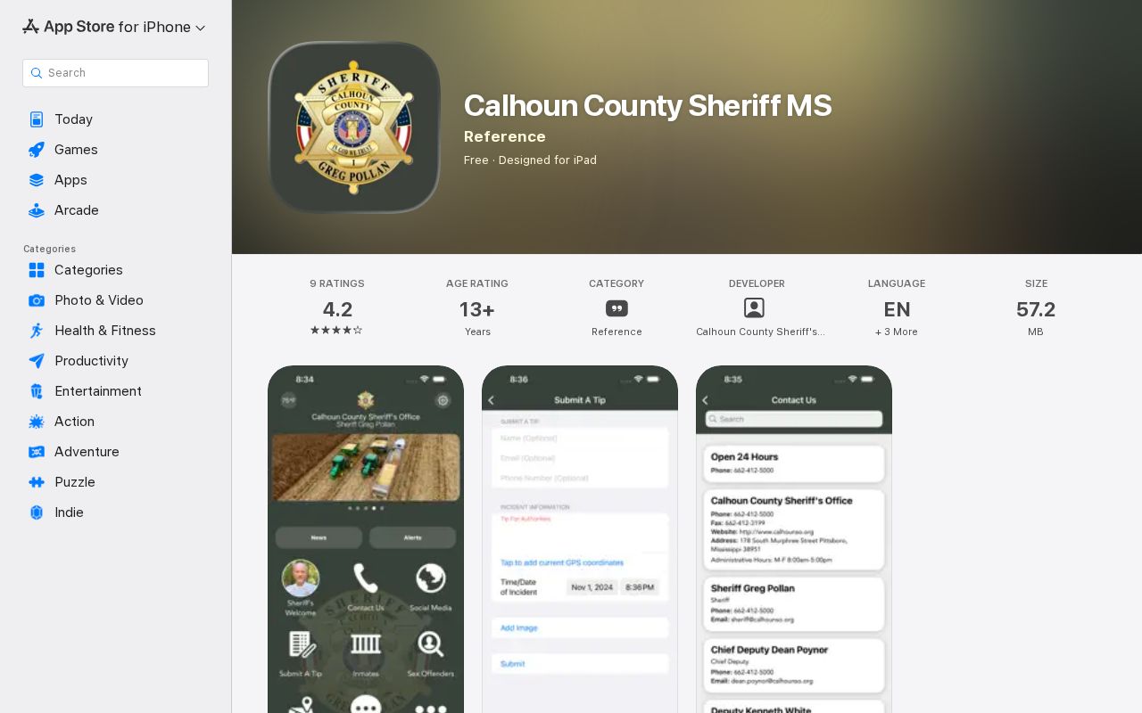 Calhoun County sheriff app listing with unverified release mugshot functions