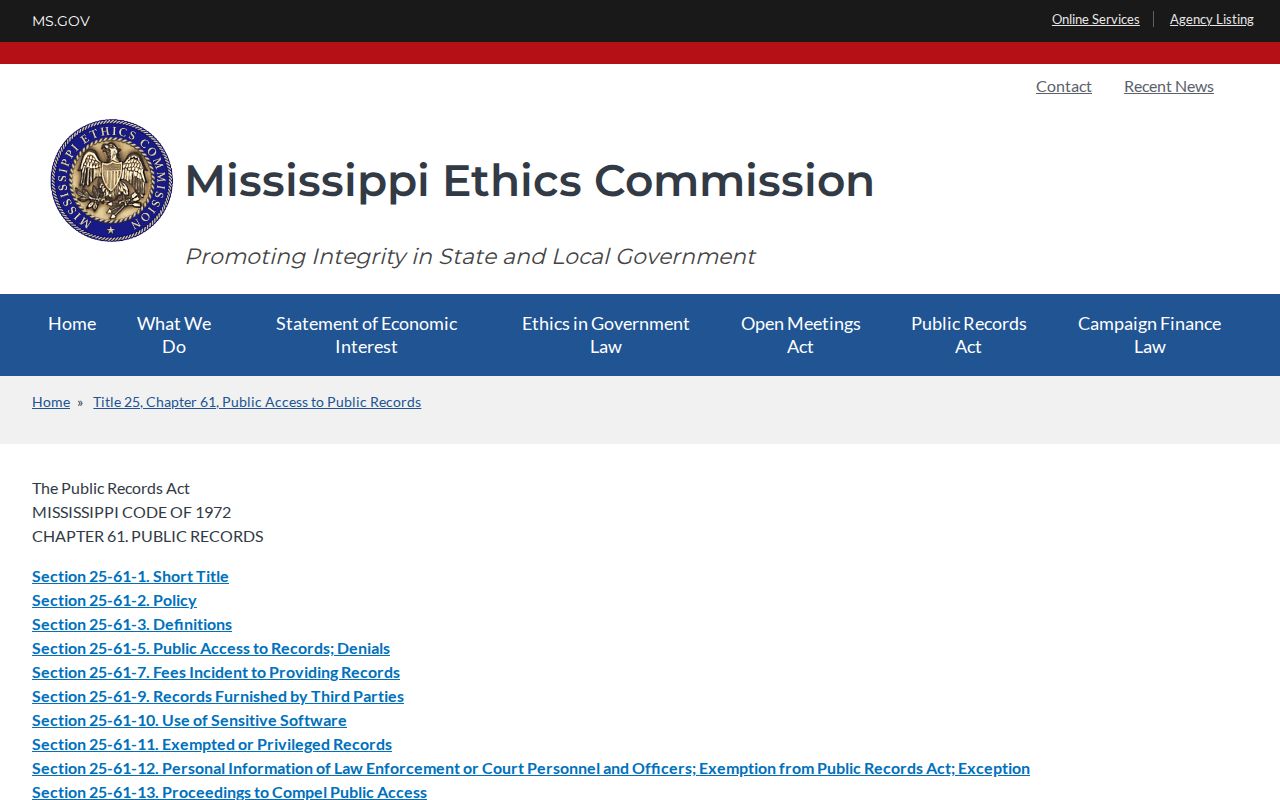 Mississippi public records rules for Calhoun County release records