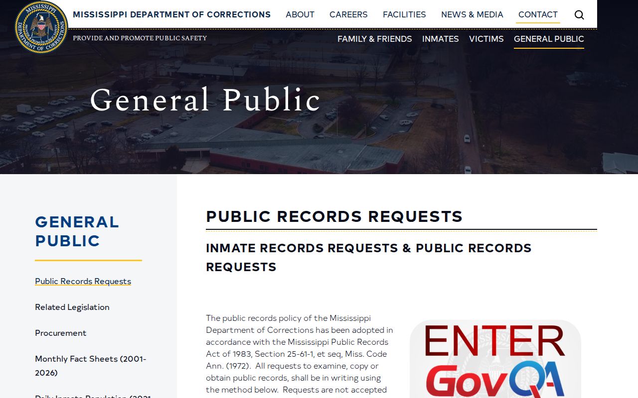 Mississippi MDOC record request route for Calhoun release mugshots